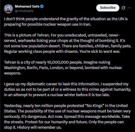 UN-Affiliated Official Mohammad Safa Resigns, Claims Imminent Nuclear Threat to Tehran