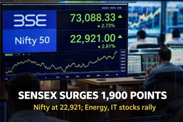 Sensex Today: Markets rebound sharply as Sensex surges 1,900 points, Nifty climbs to 22,921