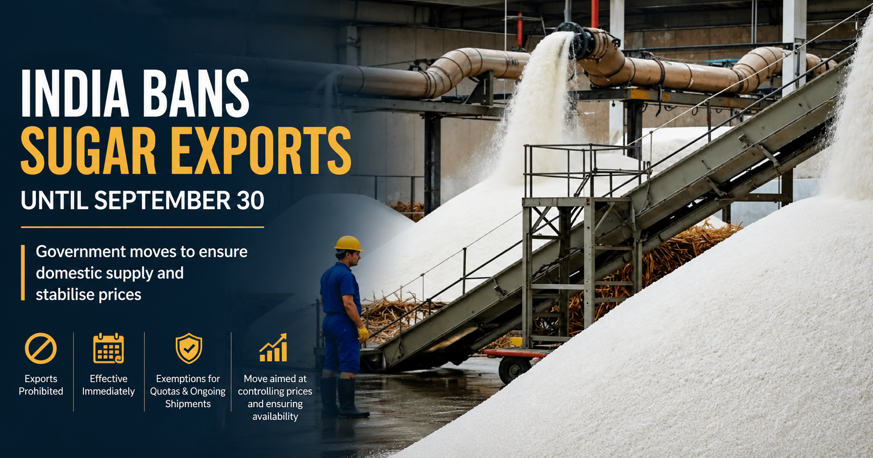 India Bans Sugar Exports Until September to Stabilise Domestic Supply and Prices