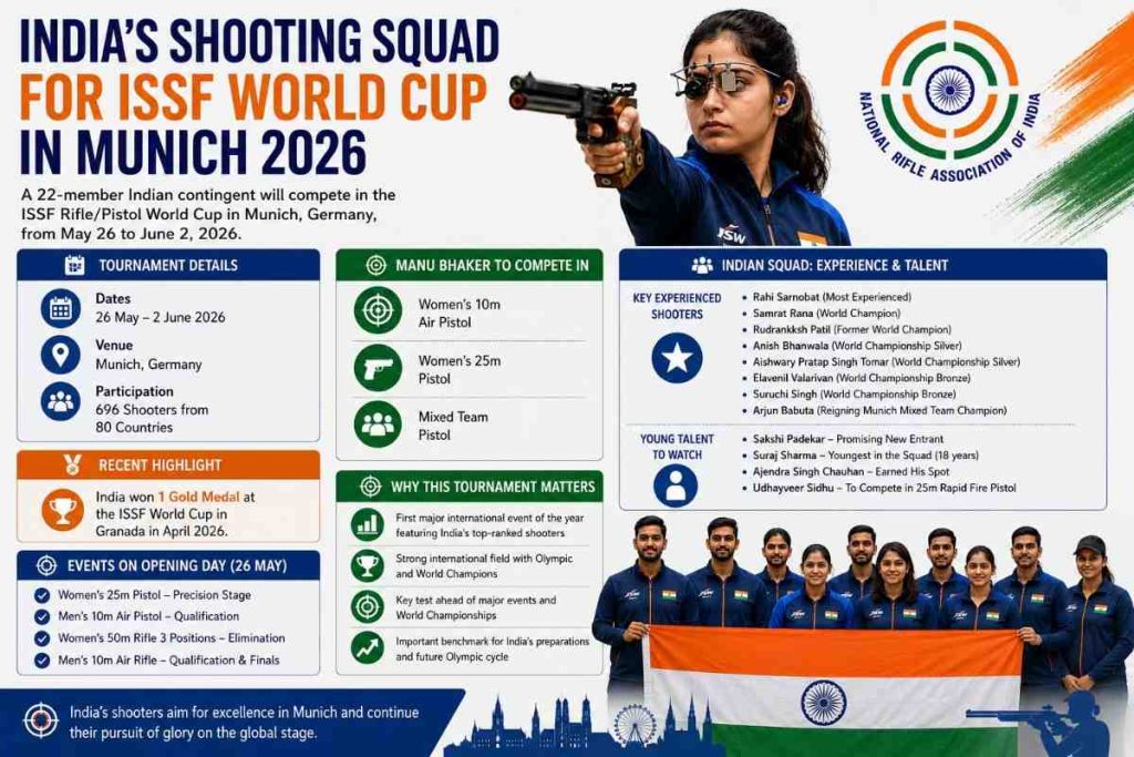 India Names Strong Squad for Munich ISSF World Cup as Manu Bhaker Set for Busy Campaign