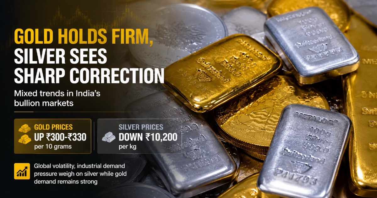 Gold Holds Firm in Indian Markets While Silver Sees Sharp Correction Amid Volatile Global Trade