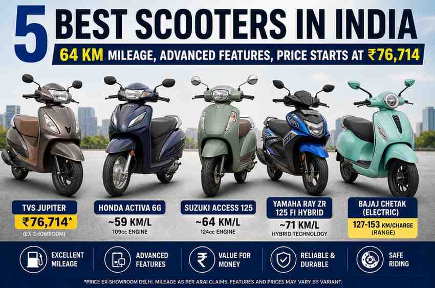 64 km mileage, advanced features, price starts at ₹76,714: 5 best scooters in India - all you need to know