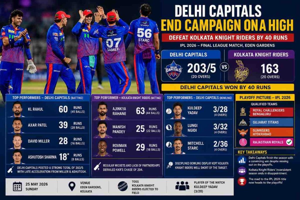 Delhi Capitals Finish IPL 2026 Campaign with Dominant Win Over Kolkata Knight Riders