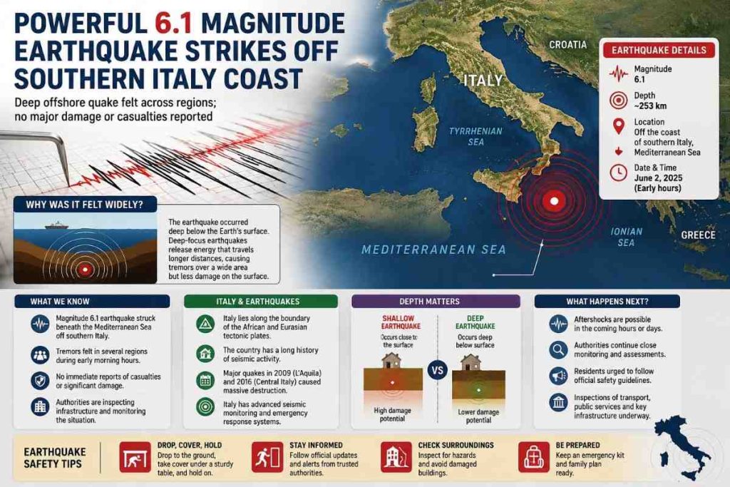 Deep Offshore Earthquake Near Southern Italy Triggers Alerts but No Immediate Reports of Major Damage